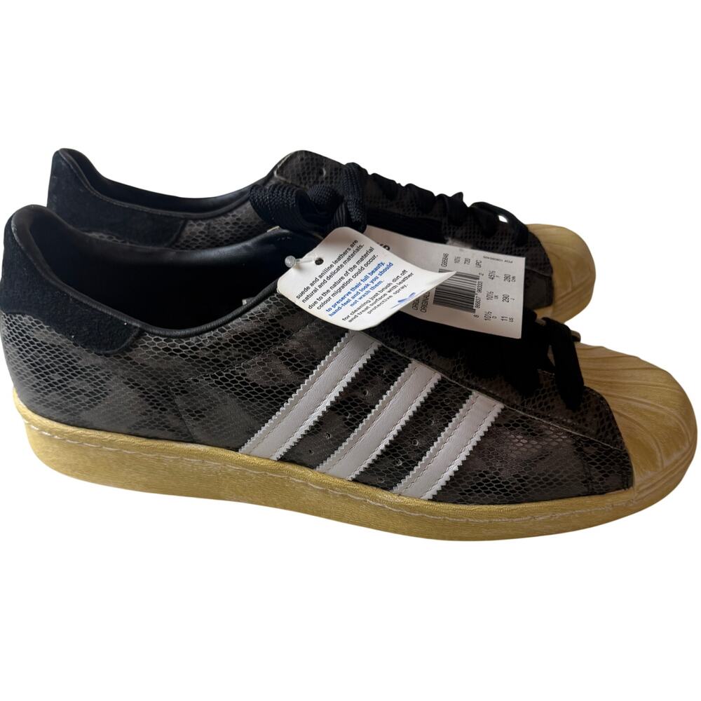 Adidas Superstar 80s Snake Skin Black White Gold Shell Toe Mens Size 11 New - Picture 3 of 11